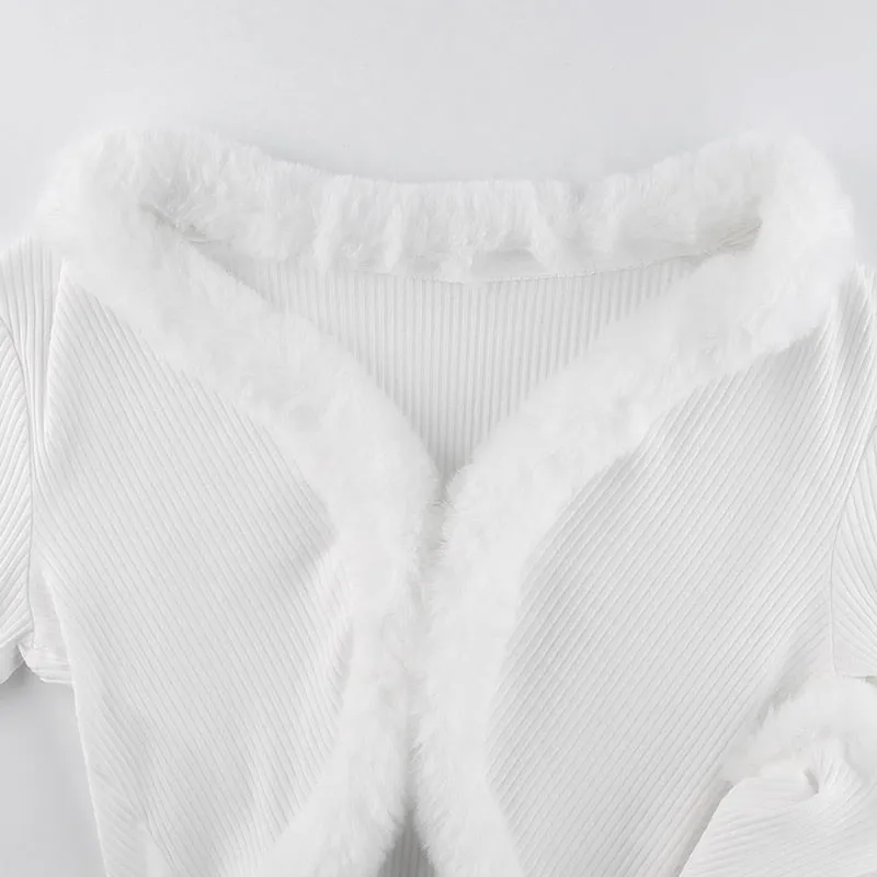 White Fur Trim Cardigan