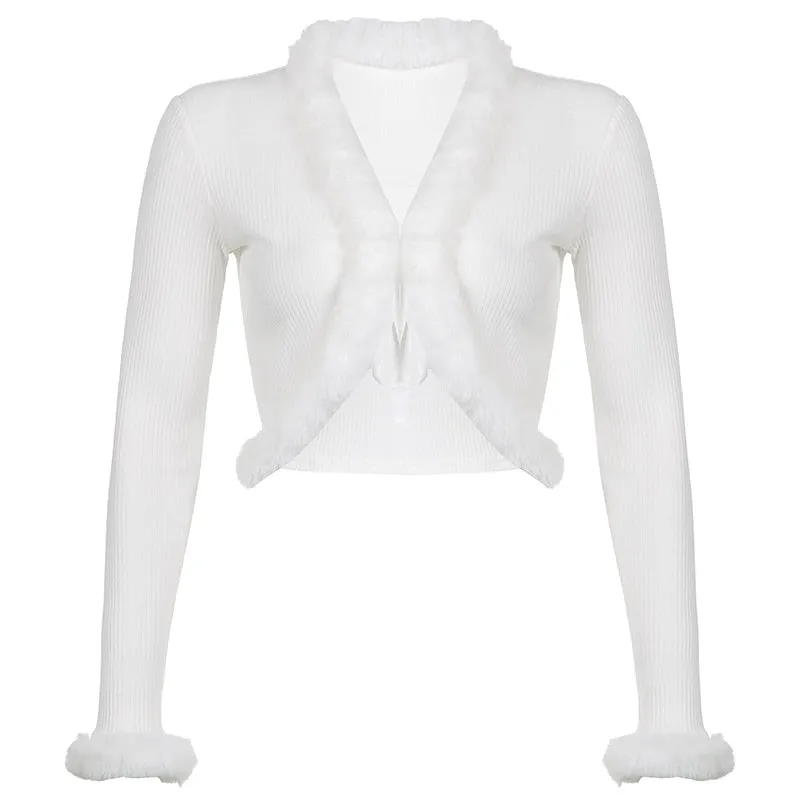 White Fur Trim Cardigan