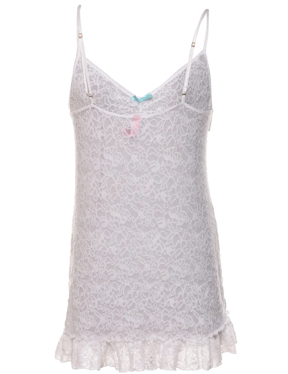 White Lace Strappy Slip Dress - M