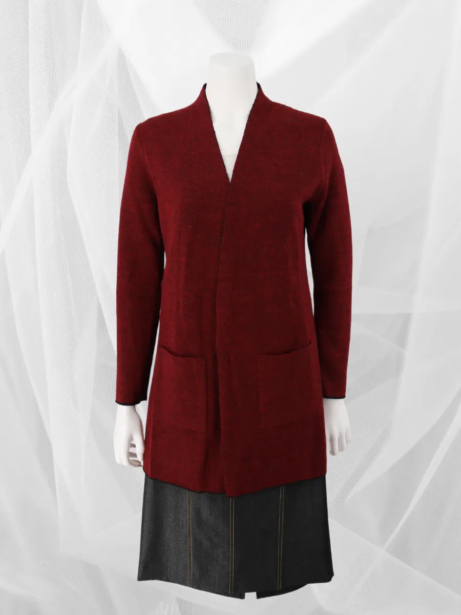 Women Reversible Alpaca Cardigan - Black/Crimson