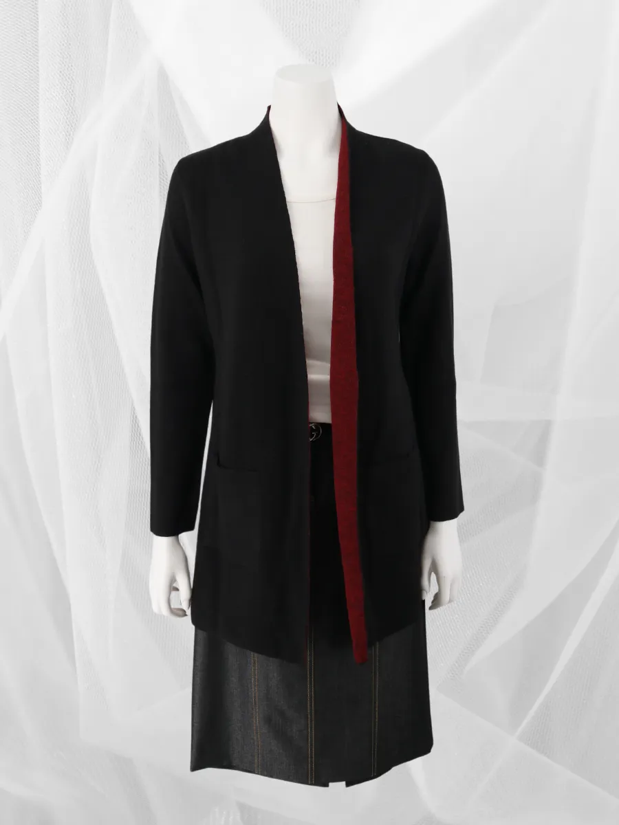 Women Reversible Alpaca Cardigan - Black/Crimson