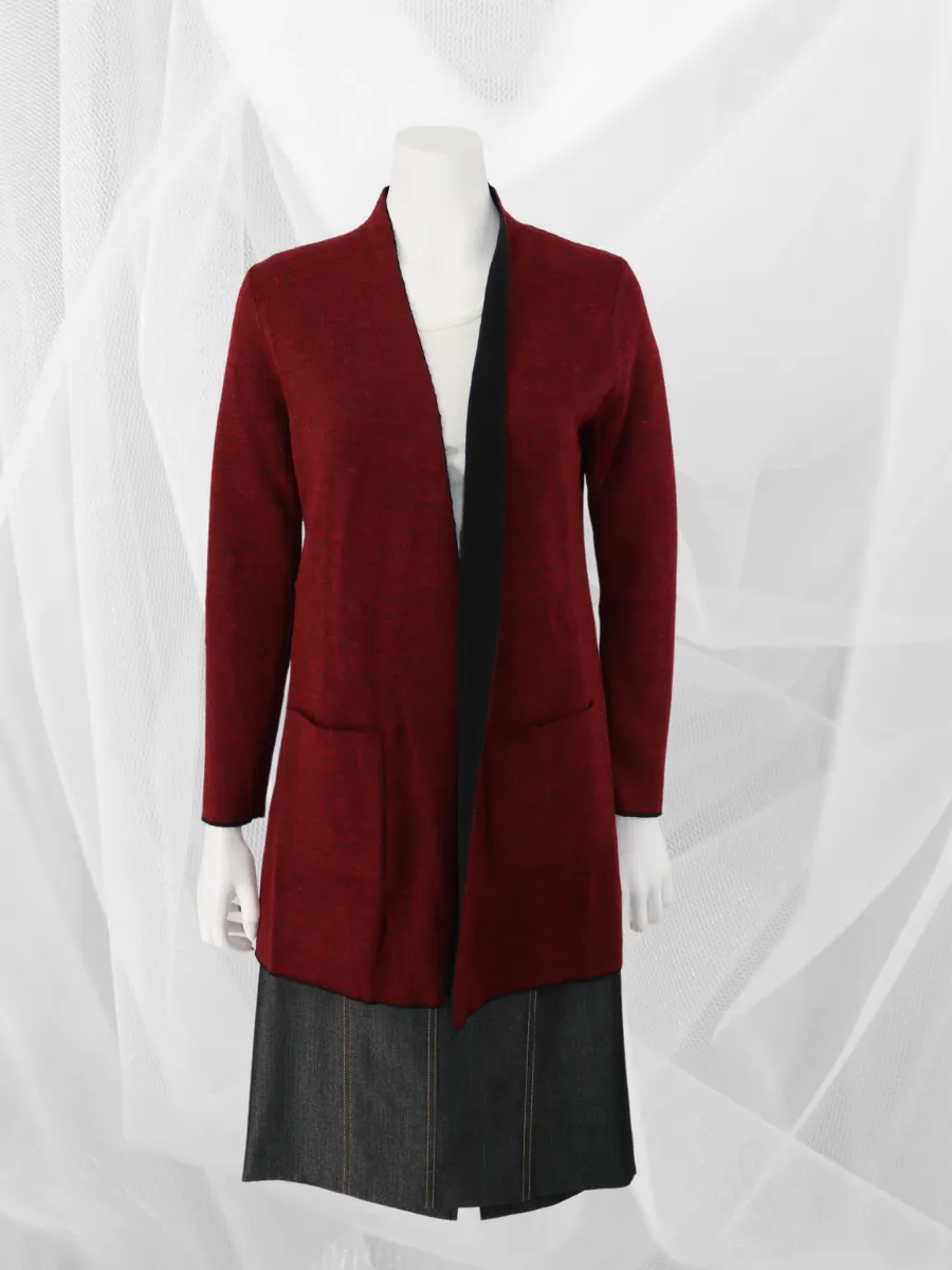 Women Reversible Alpaca Cardigan - Black/Crimson