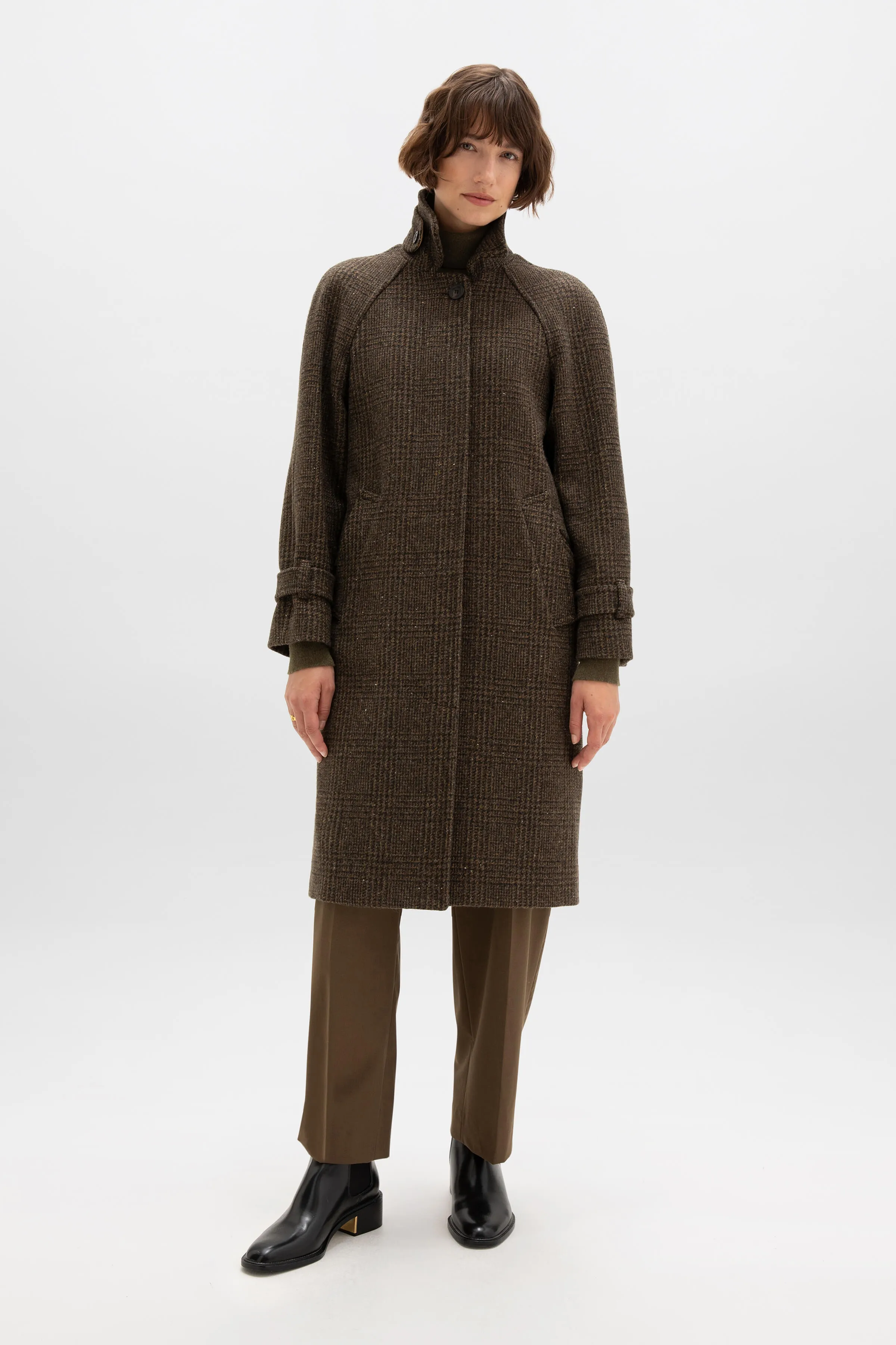 Women's Balmacaan Coat | Olive Glen Check