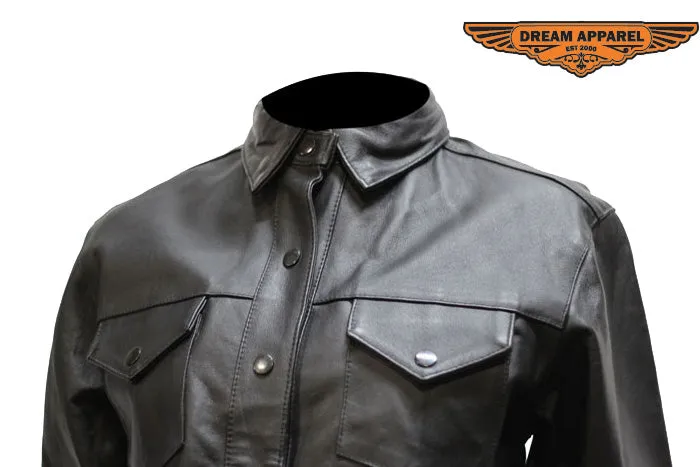 Womens Leather Shirt With Snaps Lining