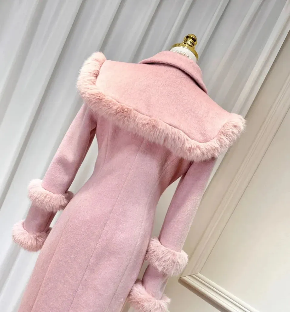 Women's Luxe Pink Wool-Blend Long Coat