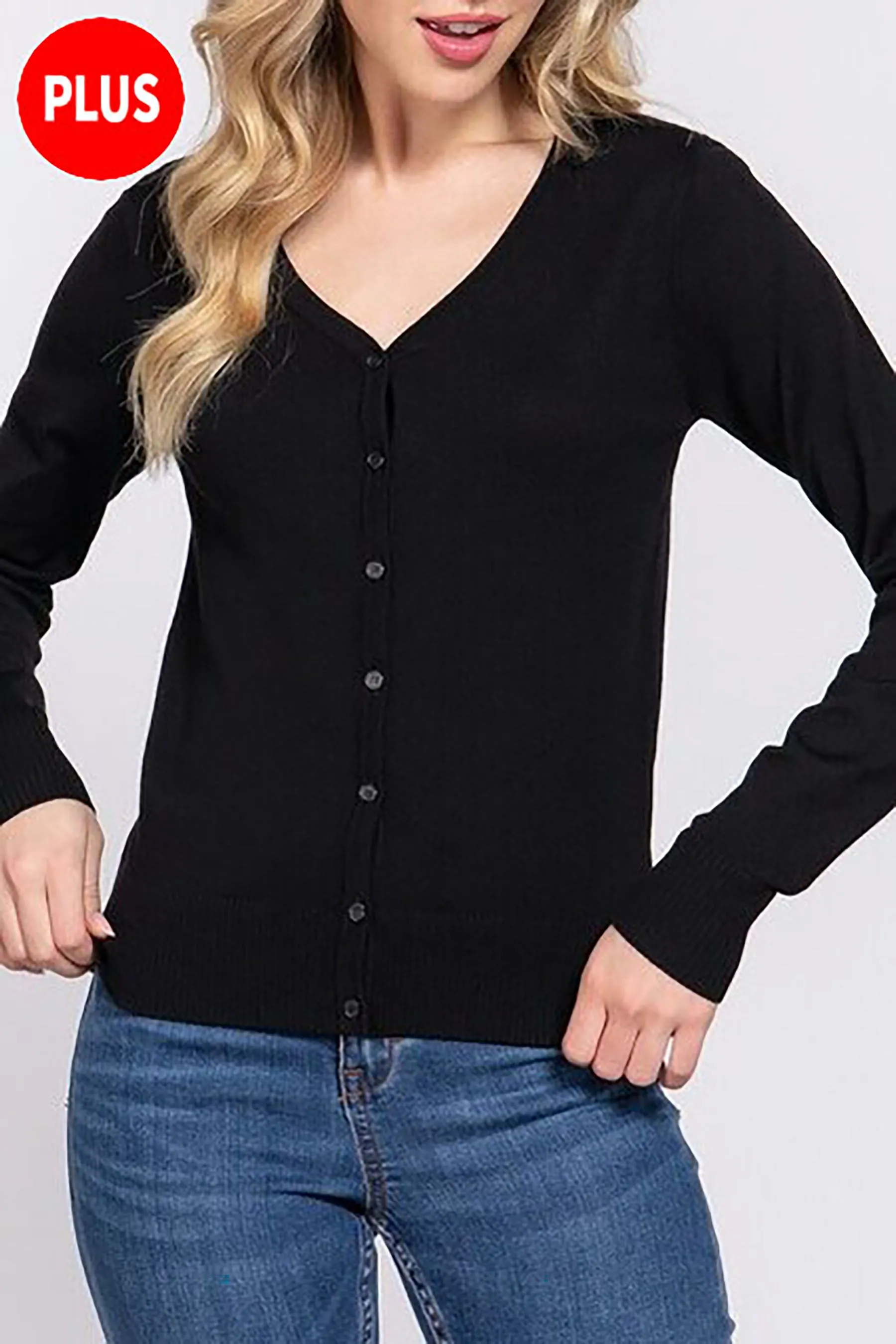 Women's Plus Size Long Sleeve Button Down Sweater Cardigan