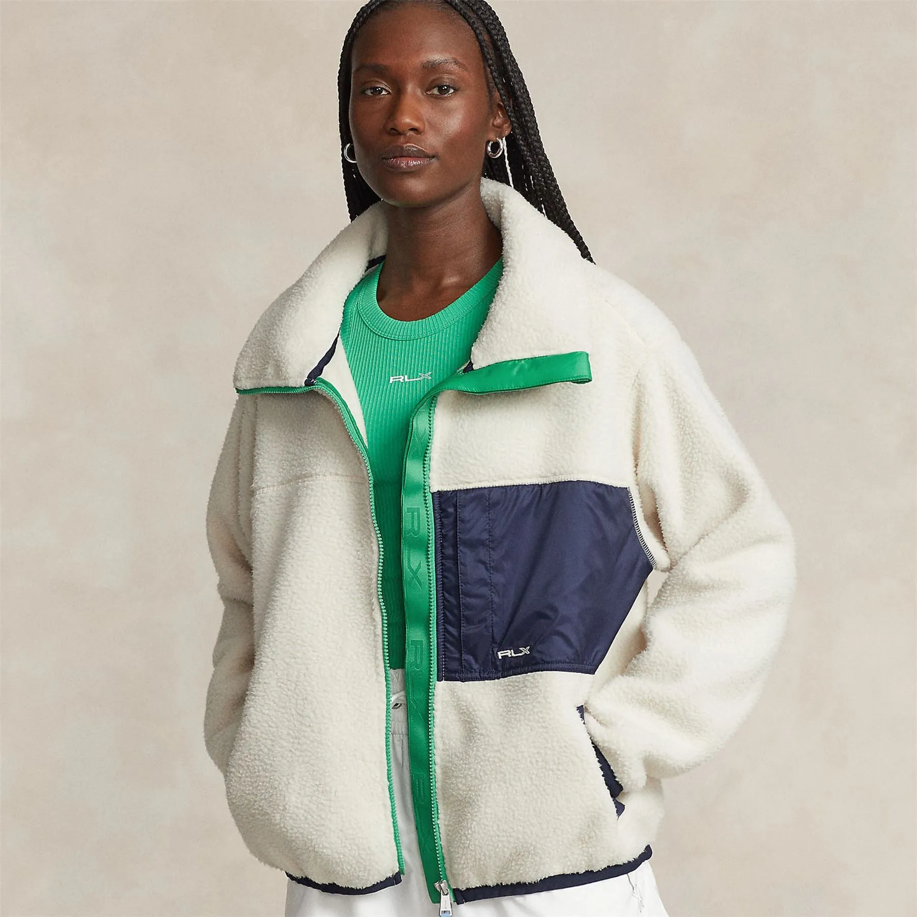 Womens Polar Fleece Coat Winter Cream/Refined Navy - SS24