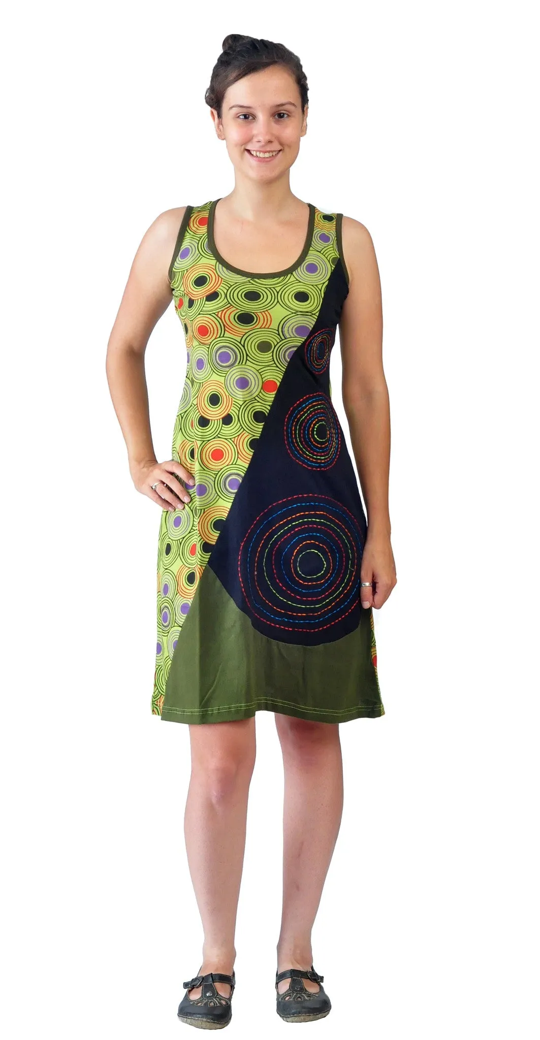 womens-sleeveless-dress-with-colorful-circular-dotted-embroidery