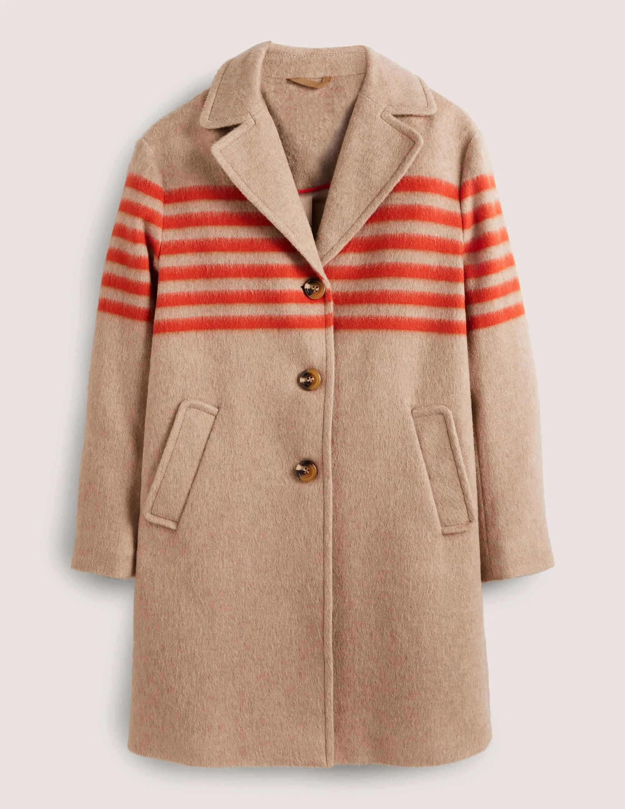 Wool Blend Striped Coat-Camel, Bright Papaya Stripe