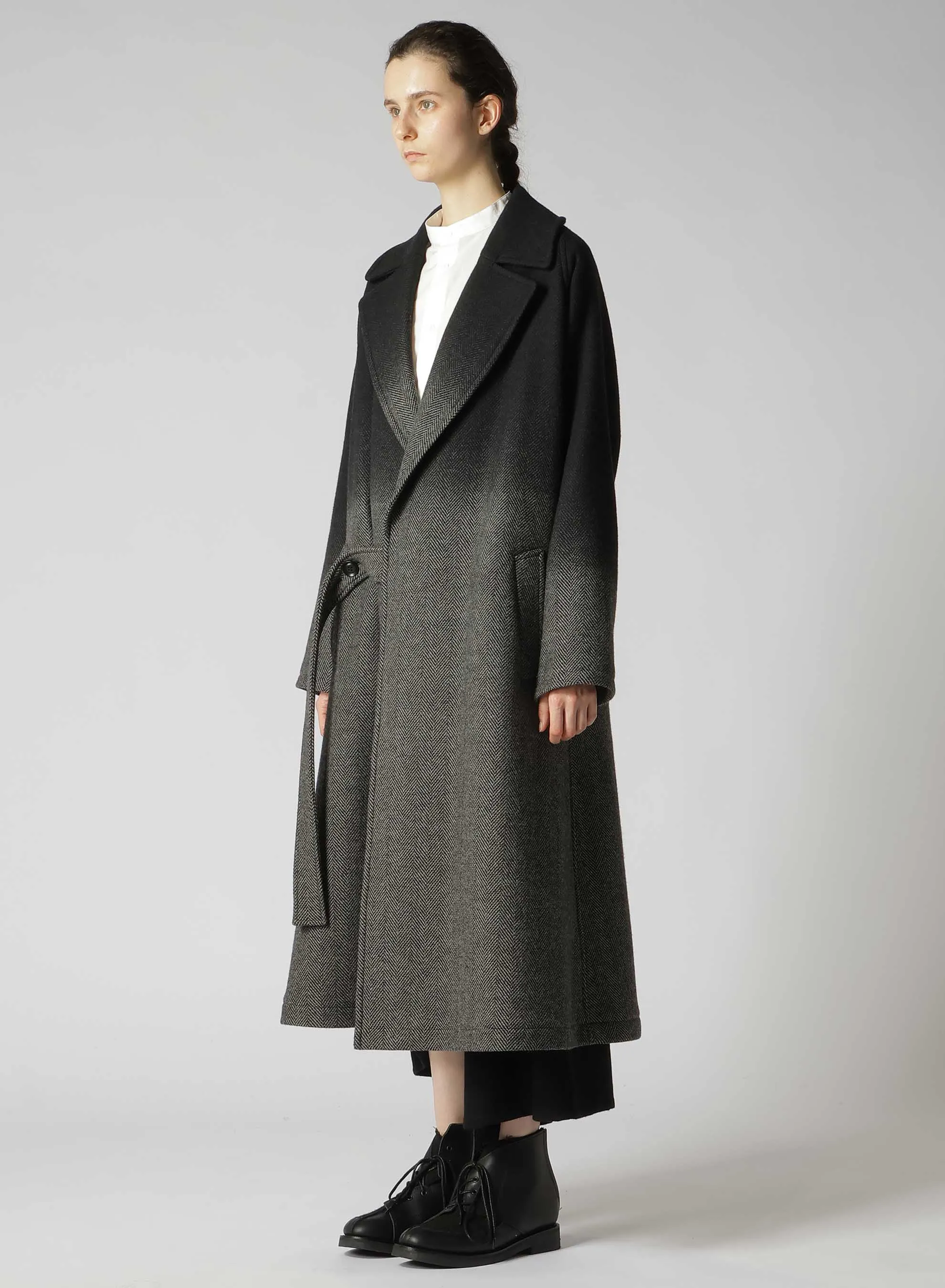 WOOL HERRINGBONE GRADATION LONG COAT