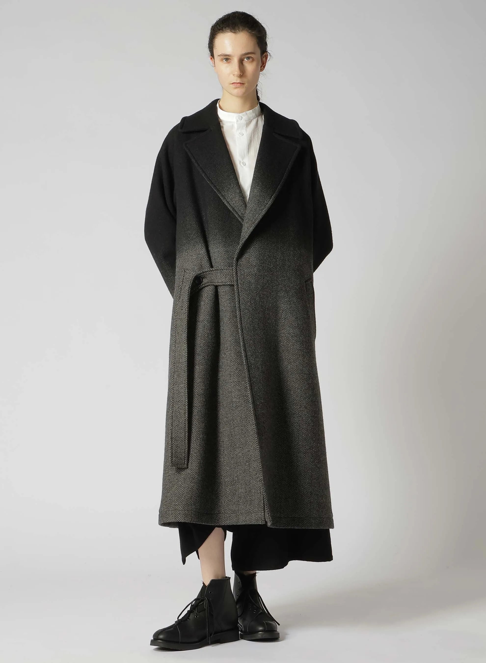 WOOL HERRINGBONE GRADATION LONG COAT