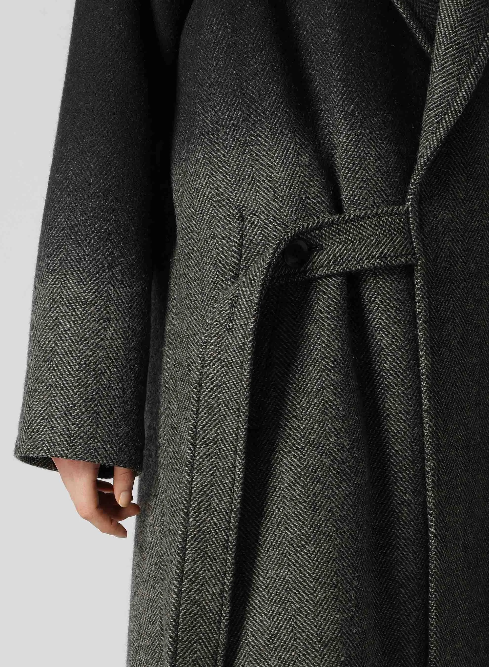 WOOL HERRINGBONE GRADATION LONG COAT