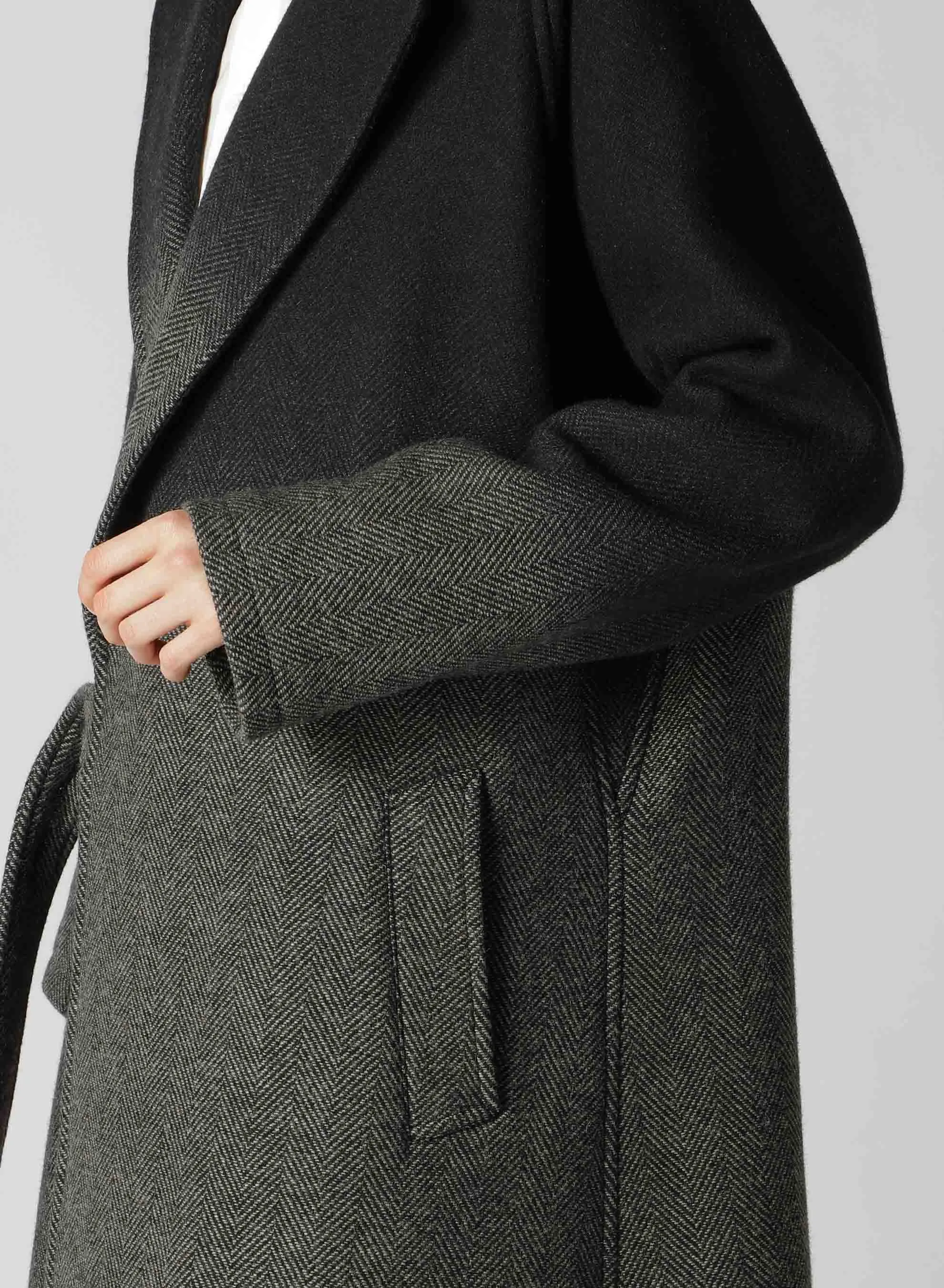 WOOL HERRINGBONE GRADATION LONG COAT