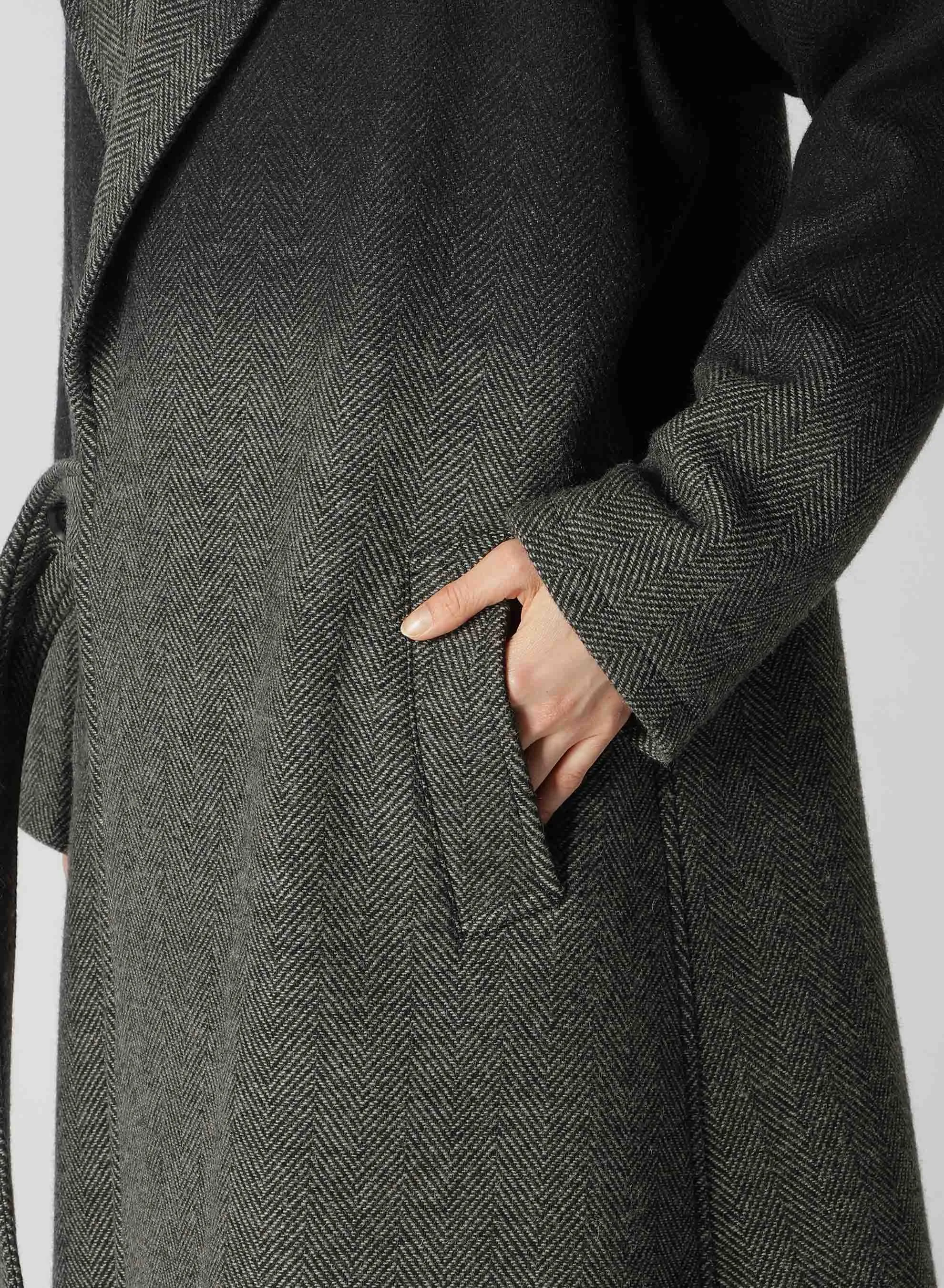 WOOL HERRINGBONE GRADATION LONG COAT