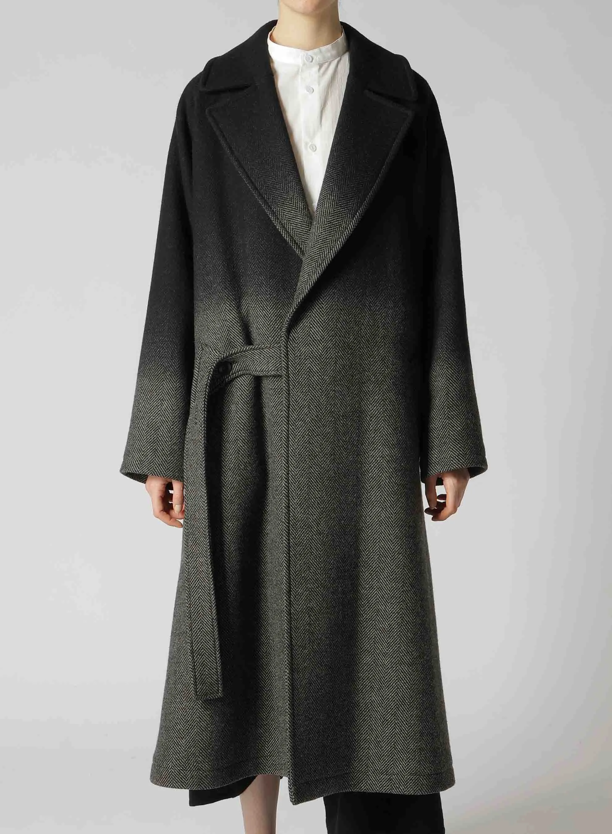 WOOL HERRINGBONE GRADATION LONG COAT