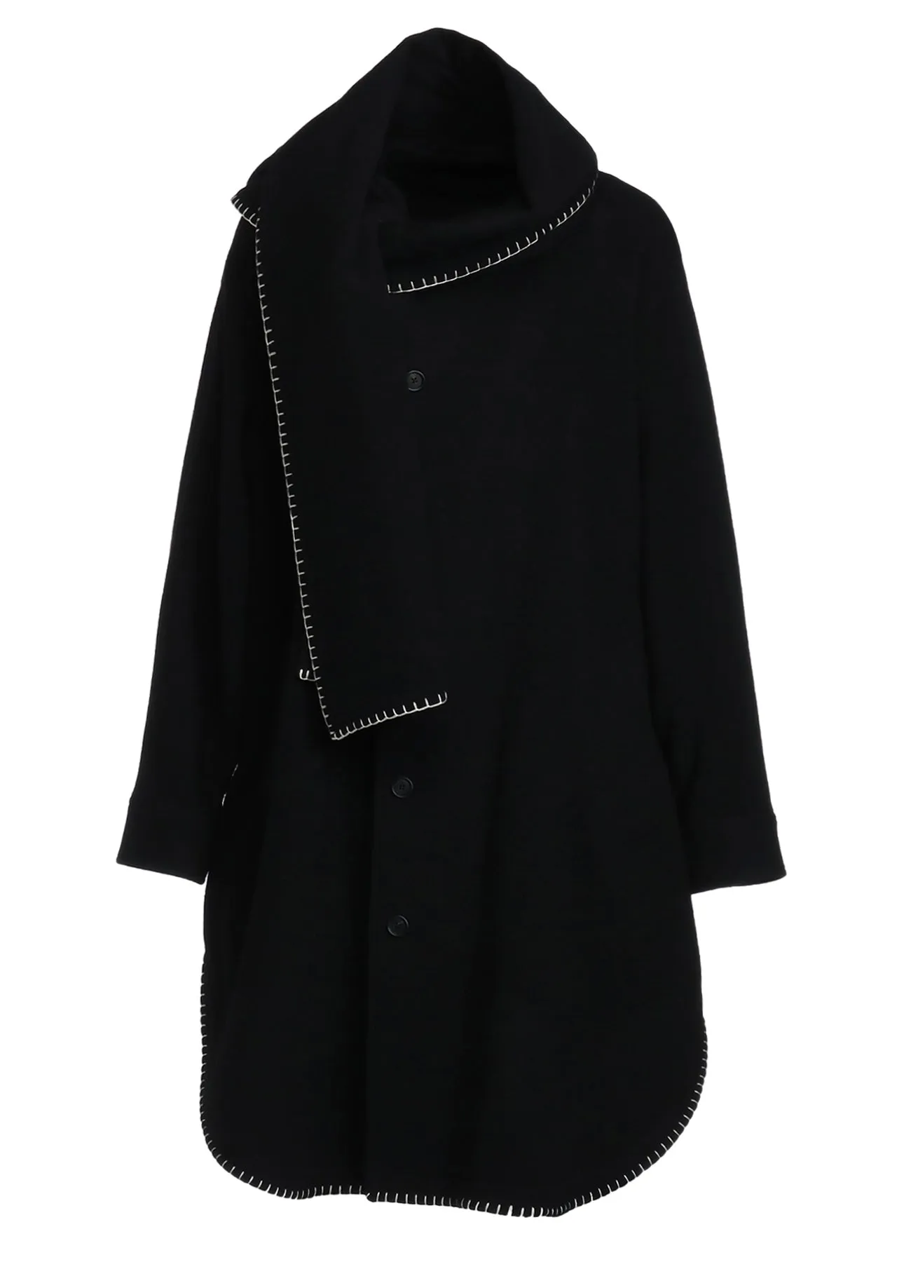 W/TOP MOSSA STOLE COLLAR BIG SILHOUETTE COAT WITH BLANKET STITCH DESIGN