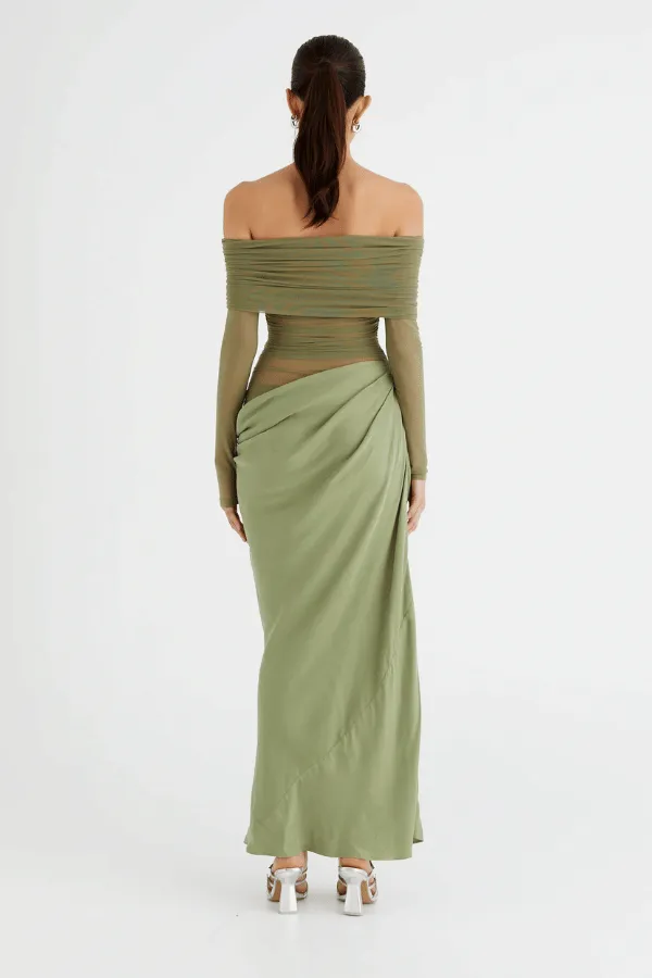 Yasmin Off Shoulder Maxi Dress Pistachio