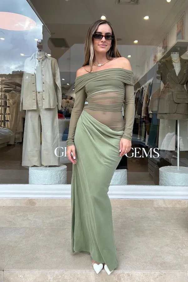 Yasmin Off Shoulder Maxi Dress Pistachio