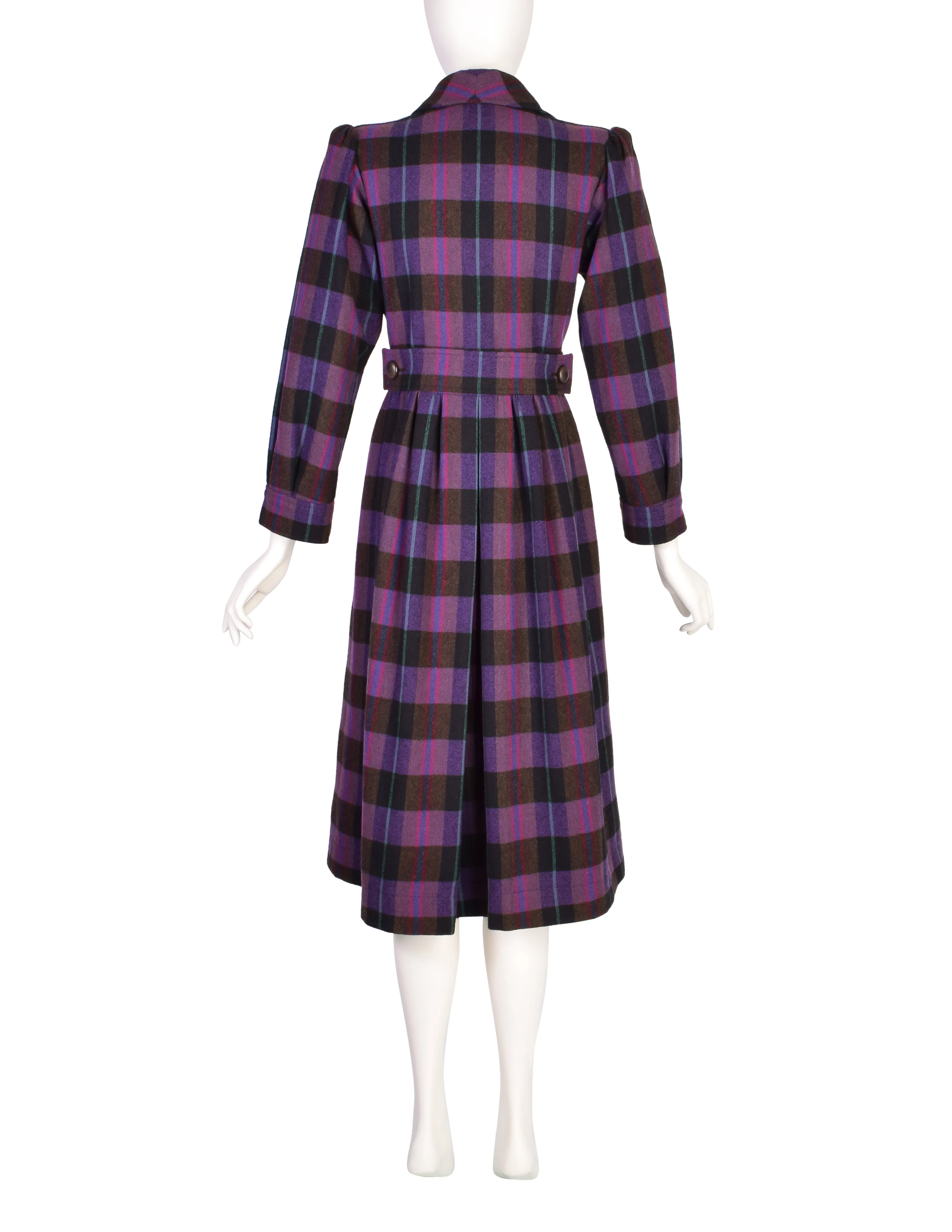 Yves Saint Laurent Vintage AW 1980 Purple Plaid Wool Tie Waist Coat