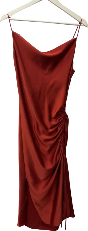 ZARA Rust Red Bias Cut Satin Side-ruched Slip Dress UK 8