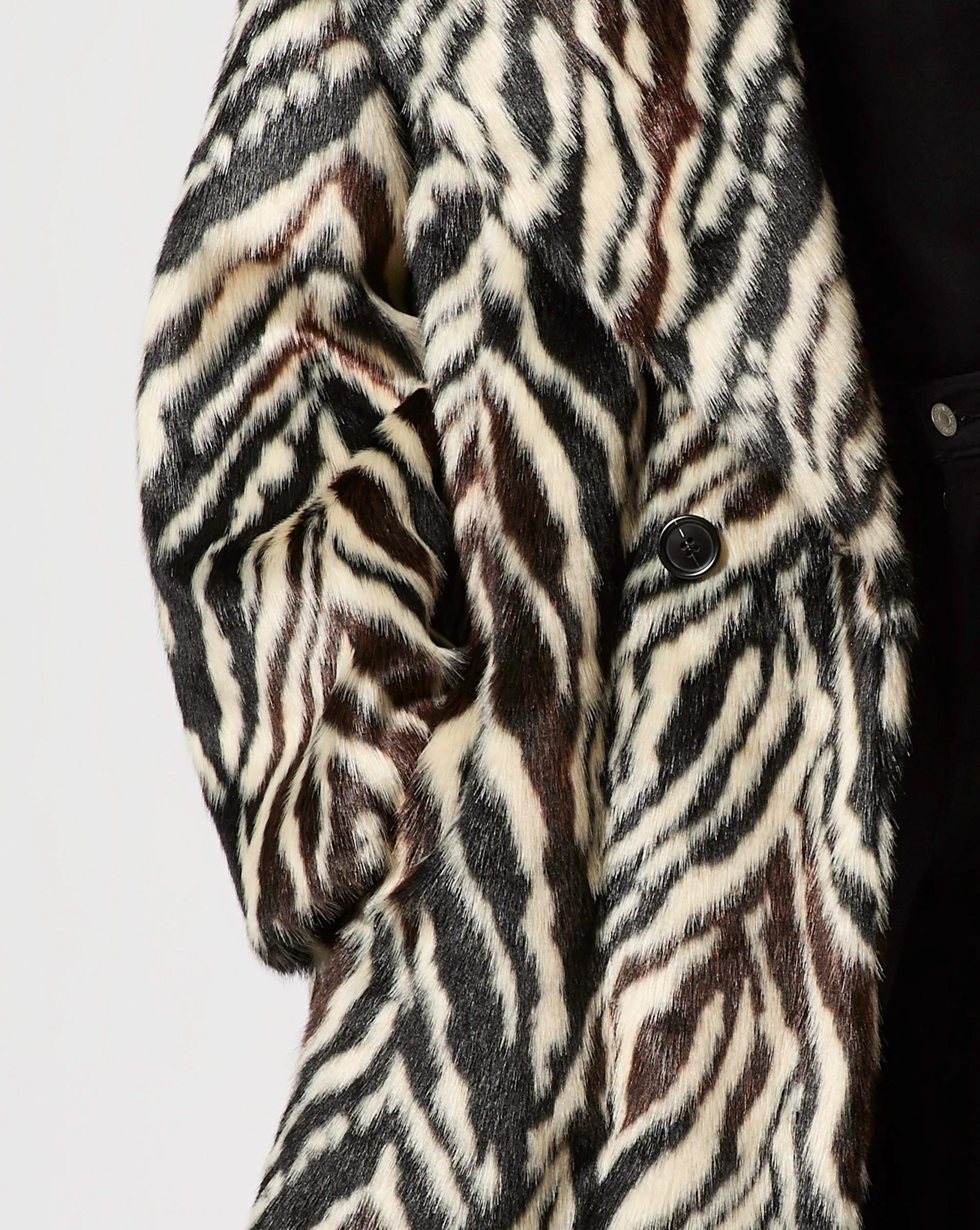 Zebra Printed Faux Fur Coat